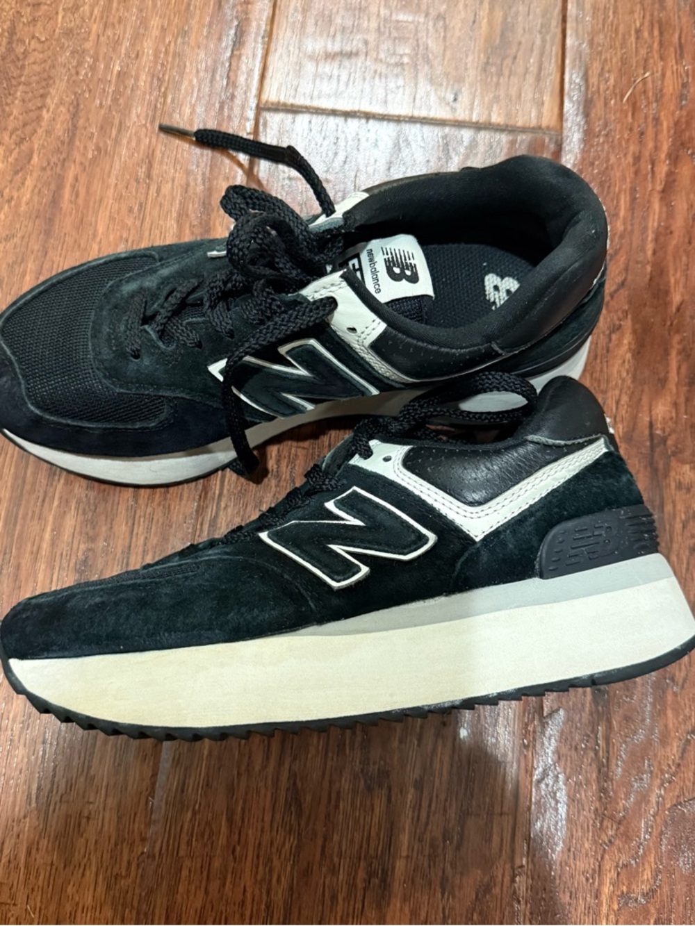 New Balance Black and White Suede Low-Top Sneakers 574+